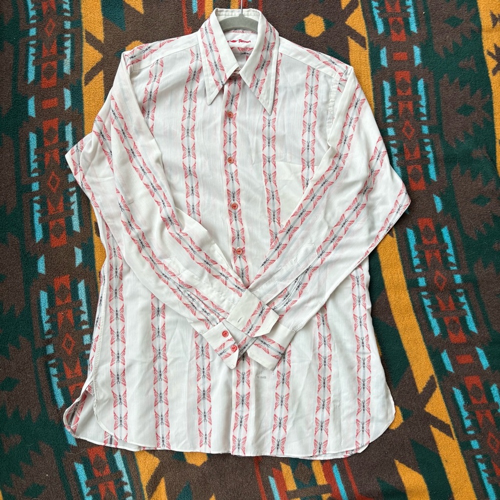 Men’s vintage prince Ferrari White and Red butterfly Button Down Shirt